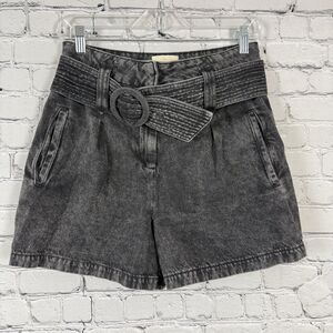 Sézane Deia Denim Shorts Womens 36 US 4/S In Washed Black High Waisted Belted